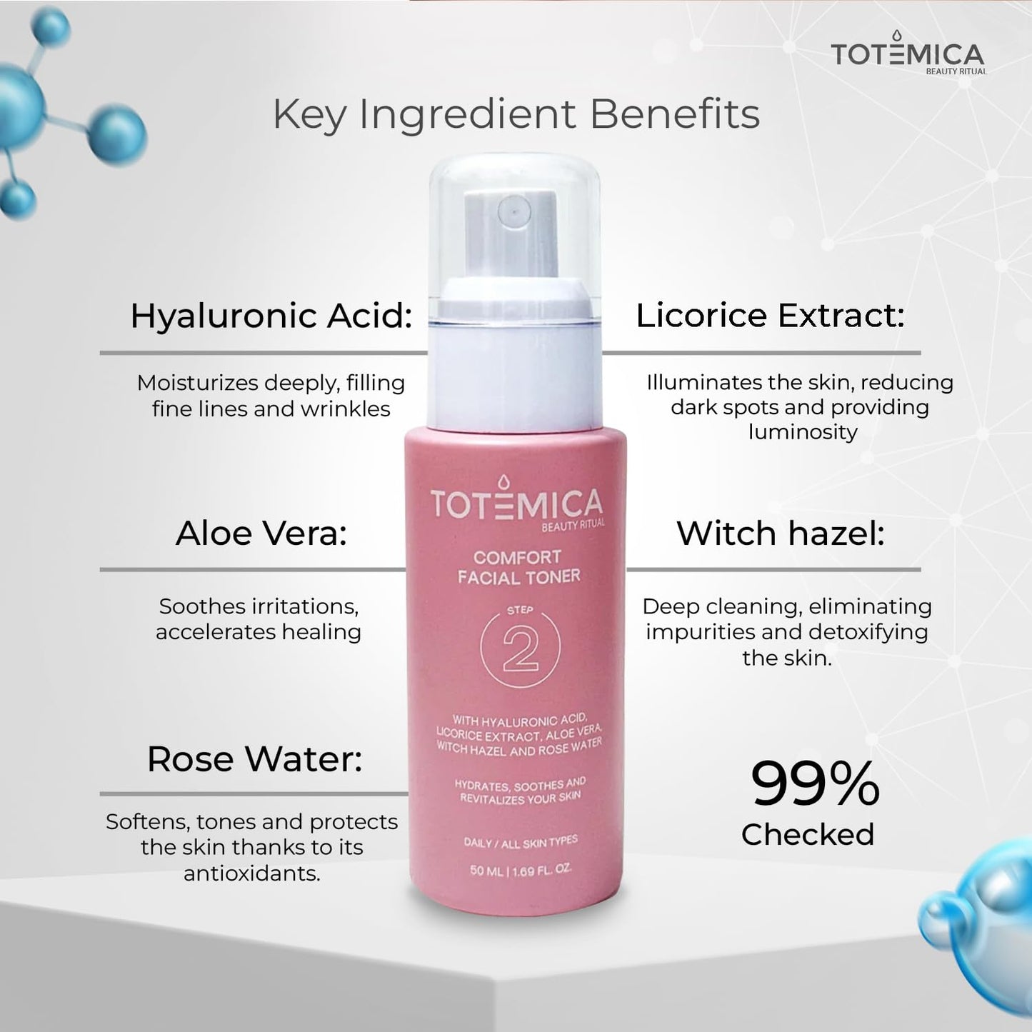 Comfort Facial Toner with Hyaluronic Acid & Rose Water, Alcohol-Free, Hydrating Mist for All Skin Types